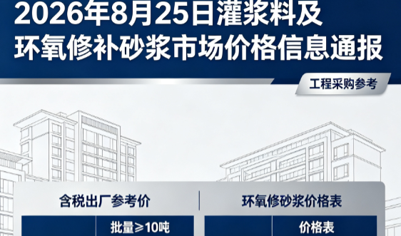 新化2026年8月25日灌浆料及环氧修补砂浆市场价格信息通报